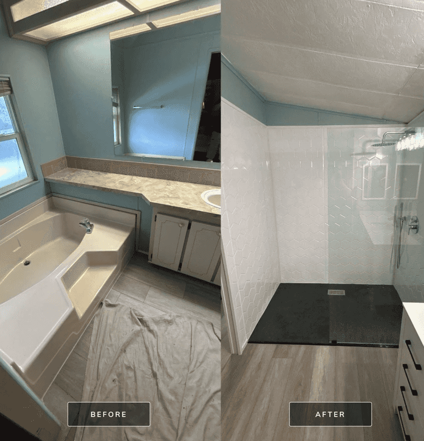 Modern shower with large porcelain panels